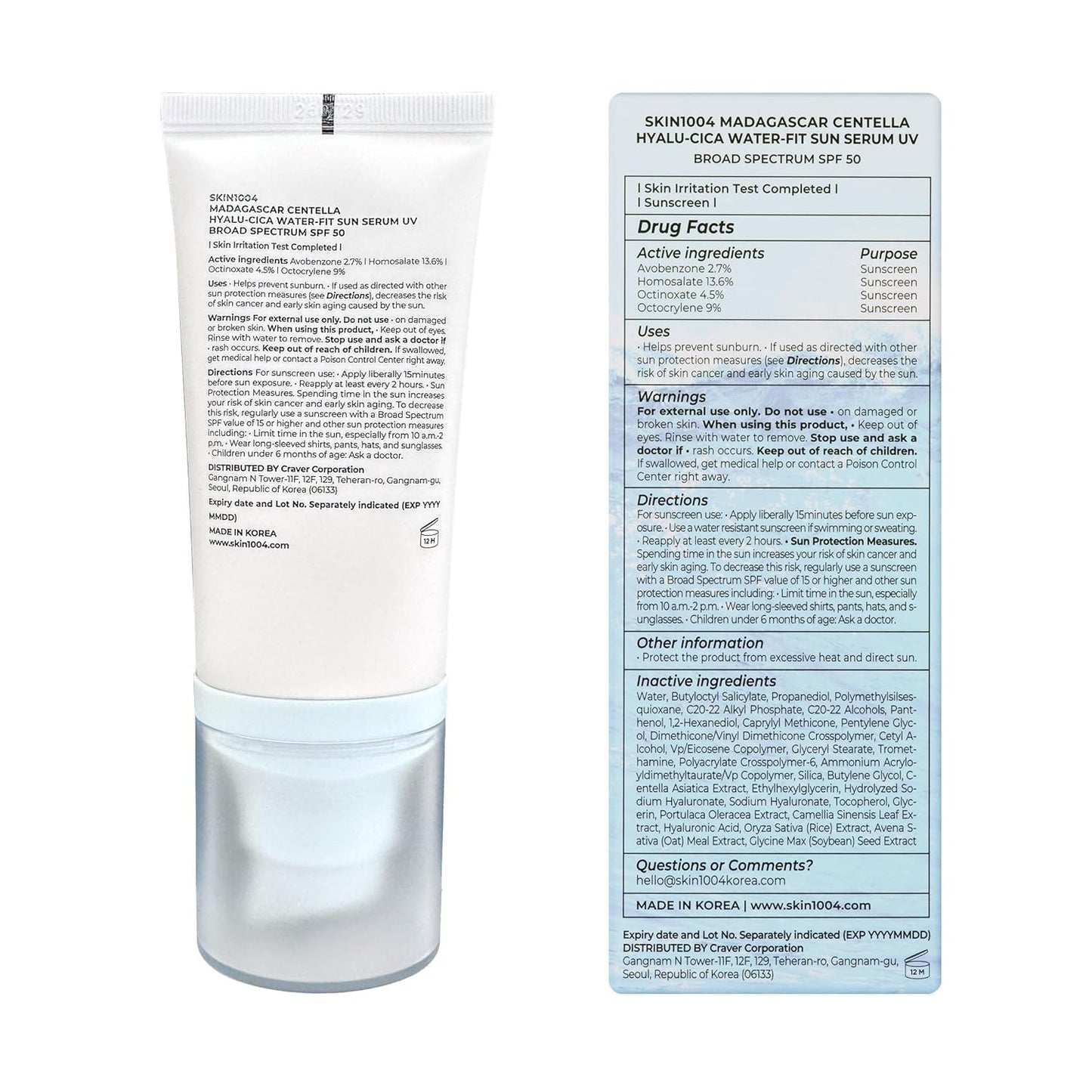 Skin1004 Madagascar Centella Hyalu-Cica Water-Fit Sunscreen SPF50+ 50ml