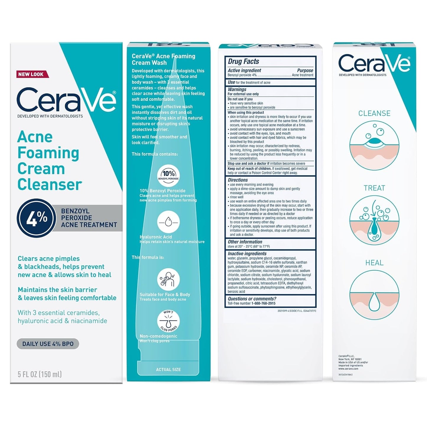 CeraVe Acne Foaming Cream Cleanser with 4% Benzoyl Peroxide – Acne Treatment Face Wash