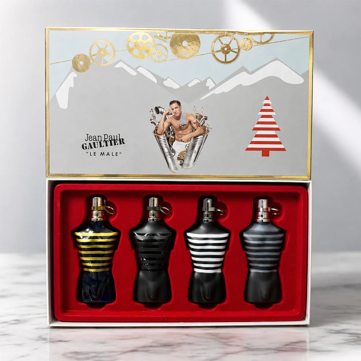 Jean Paul Gaultier Le Male 4-Piece Mini Cologne Set for Men | Designer Gift Set