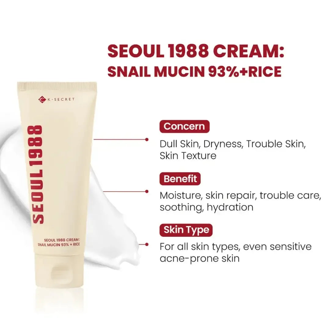 K-Secret Seoul 1988 Snail Mucin 93% + Rice Cream 100ml