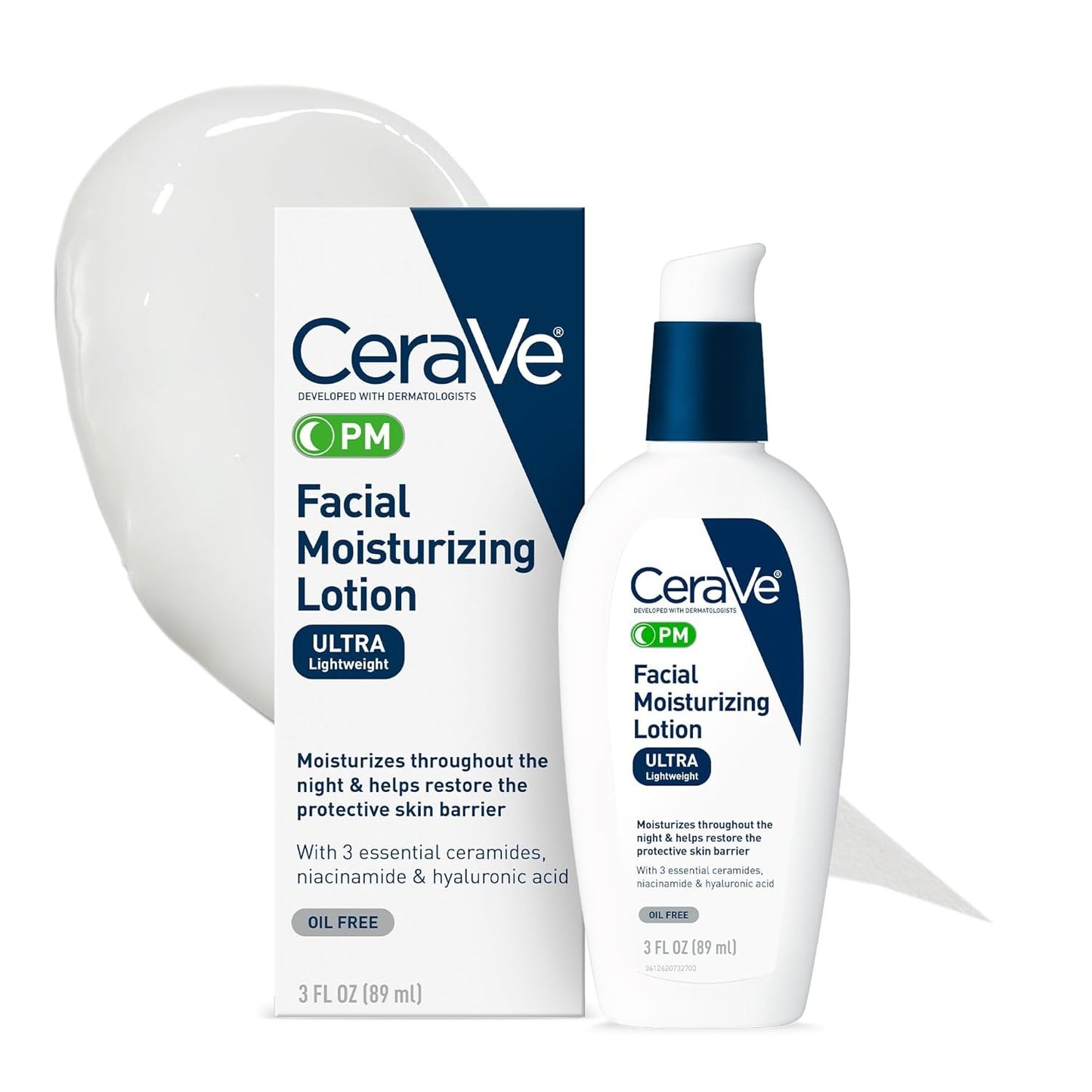 CeraVe PM Facial Moisturizing Lotion Night Cream – Hyaluronic Acid & Niacinamide 3 oz