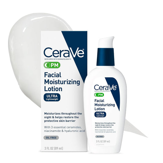 CeraVe PM Facial Moisturizing Lotion Night Cream – Hyaluronic Acid & Niacinamide 3 oz