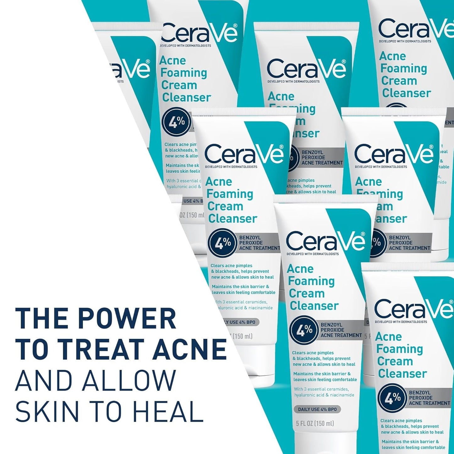 CeraVe Acne Foaming Cream Cleanser with 4% Benzoyl Peroxide – Acne Treatment Face Wash