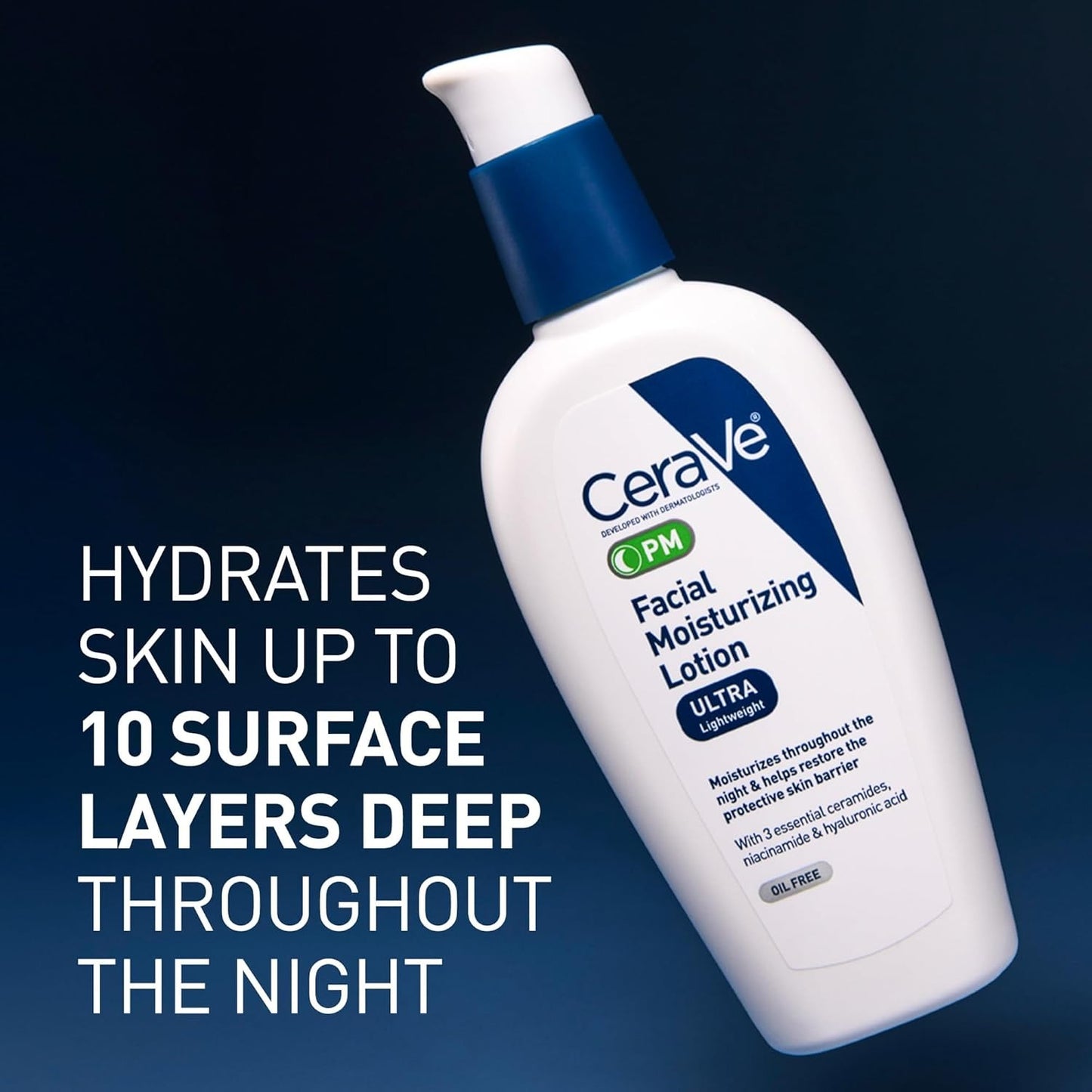 CeraVe PM Facial Moisturizing Lotion Night Cream – Hyaluronic Acid & Niacinamide 3 oz