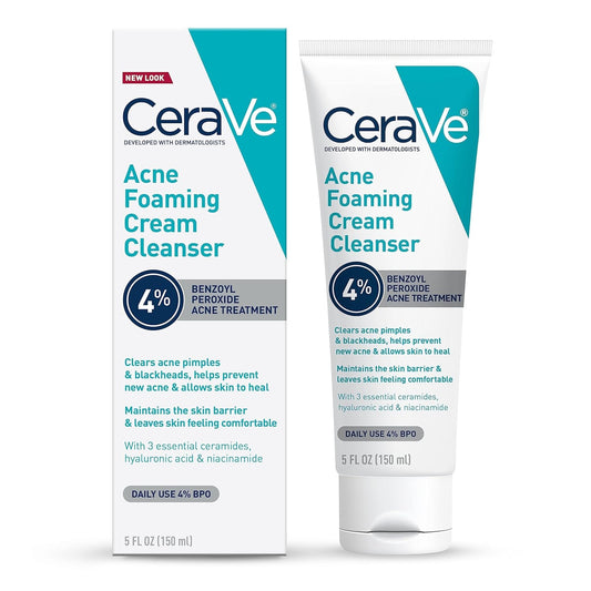 CeraVe Acne Foaming Cream Cleanser with 4% Benzoyl Peroxide – Acne Treatment Face Wash